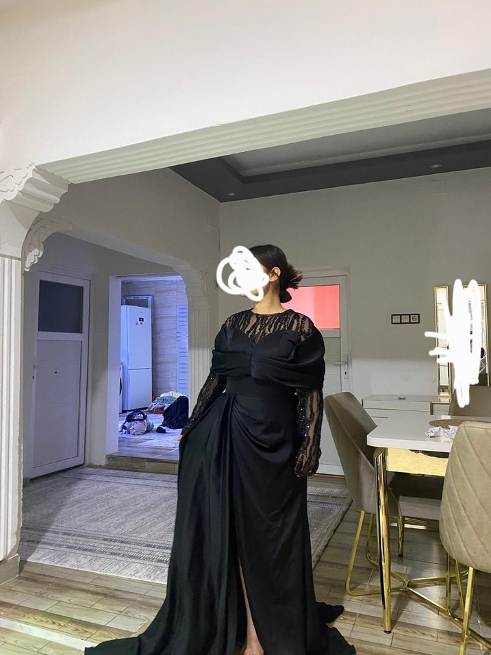 Uzun Siyah Gotik Drapeli Abiye Elbise sifir urun 40 beden - Görsel 2