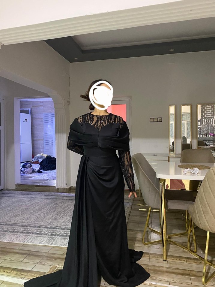 Uzun Siyah Gotik Drapeli Abiye Elbise sifir urun 40 beden - Görsel 3