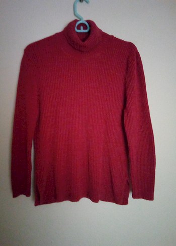 Kırmızı Örgü Boğazlı Kadın Kazak - Görsel 2