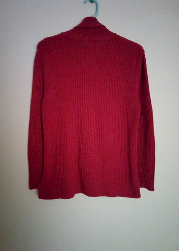 Kırmızı Örgü Boğazlı Kadın Kazak - Görsel 3