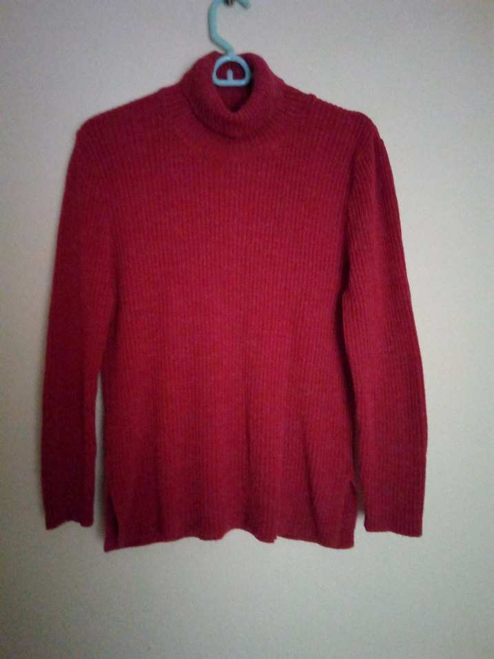 Kırmızı Örgü Boğazlı Kadın Kazak - Görsel 2