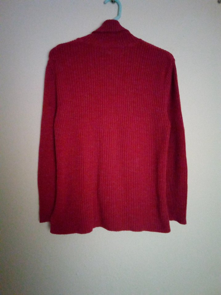 Kırmızı Örgü Boğazlı Kadın Kazak - Görsel 3