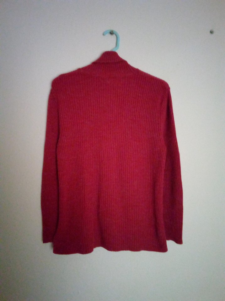 Kırmızı Örgü Boğazlı Kadın Kazak - Görsel 4