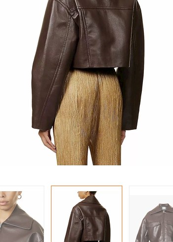 Kadın Kahverengi Deri Crop Ceket - Görsel 2