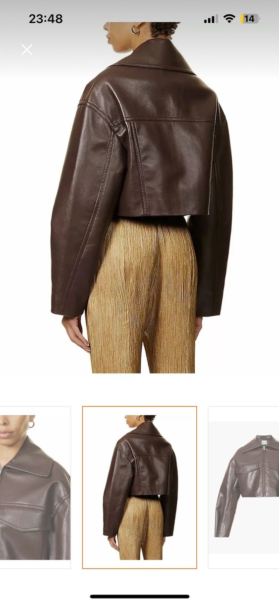 Kadın Kahverengi Deri Crop Ceket - Görsel 2