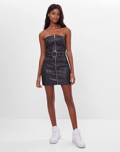 Bershka bershka deri straplez elbise