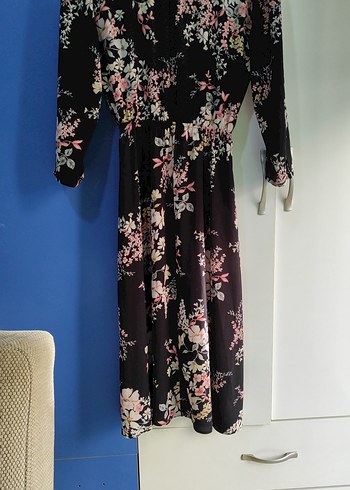 Kadın Siyah Çiçekli Uzun Bohem Elbise - Görsel 12