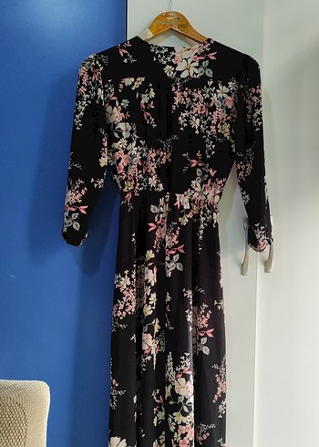 Kadın Siyah Çiçekli Uzun Bohem Elbise - Görsel 13