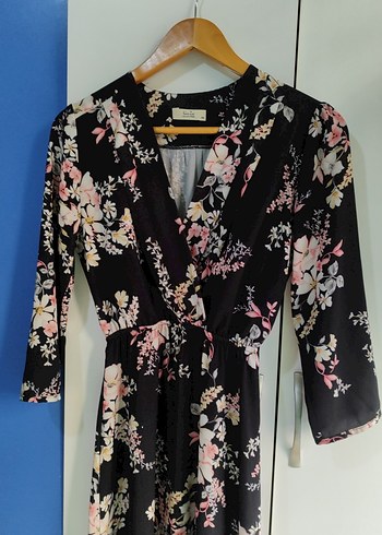 Kadın Siyah Çiçekli Uzun Bohem Elbise - Görsel 3