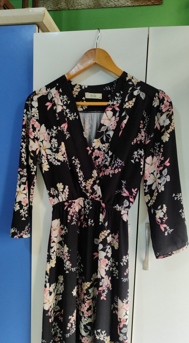 Kadın Siyah Çiçekli Uzun Bohem Elbise - Görsel 3