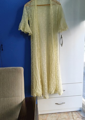 Vintage Bohem Uzun sarı Dantel Sabahlık - Görsel 2