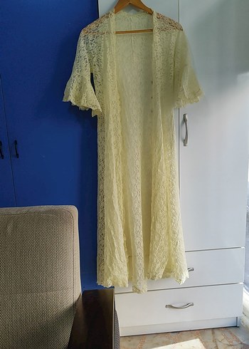 Vintage Bohem Uzun sarı Dantel Sabahlık - Görsel 5