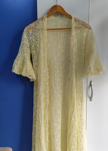 Vintage Bohem Uzun sarı Dantel Sabahlık - Görsel 3