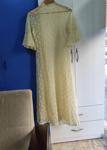 Vintage Bohem Uzun sarı Dantel Sabahlık - Görsel 17