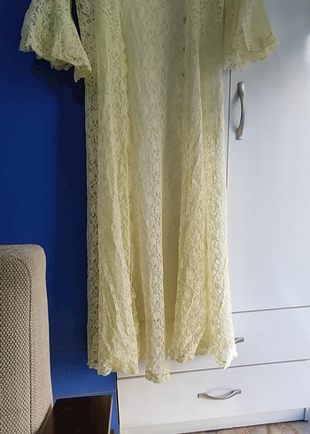 Vintage Bohem Uzun sarı Dantel Sabahlık - Görsel 7