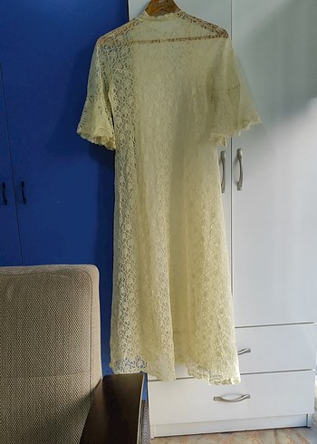 Vintage Bohem Uzun sarı Dantel Sabahlık - Görsel 18