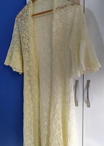 Vintage Bohem Uzun sarı Dantel Sabahlık - Görsel 15