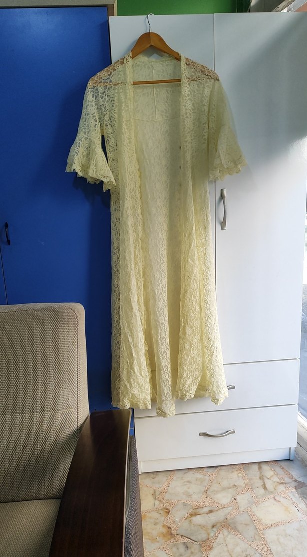 Vintage Bohem Uzun sarı Dantel Sabahlık - Görsel 2