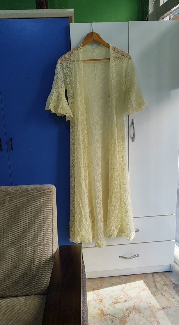 Vintage Bohem Uzun sarı Dantel Sabahlık - Görsel 5