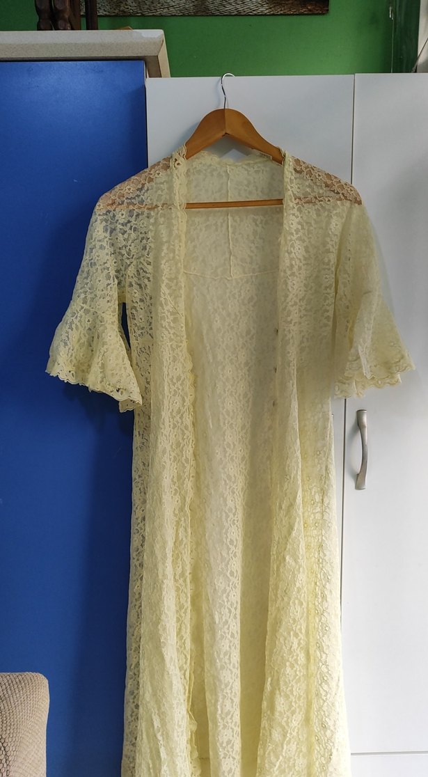 Vintage Bohem Uzun sarı Dantel Sabahlık - Görsel 3