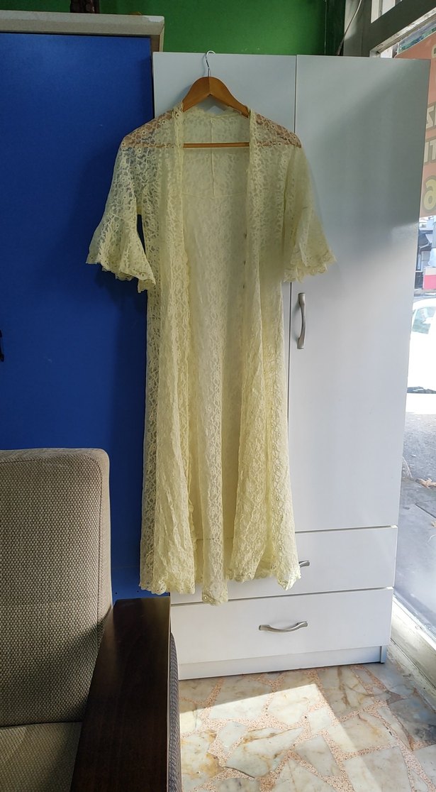 Vintage Bohem Uzun sarı Dantel Sabahlık - Görsel 4