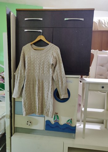 Bej Örgü Kadın Triko Elbise - Görsel 9