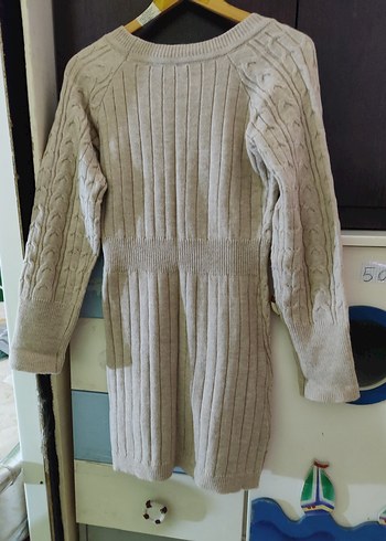 Bej Örgü Kadın Triko Elbise - Görsel 7