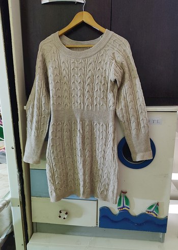 Bej Örgü Kadın Triko Elbise - Görsel 10