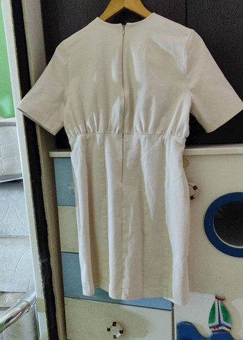 krem Keten Midi likralı Elbise - Görsel 5