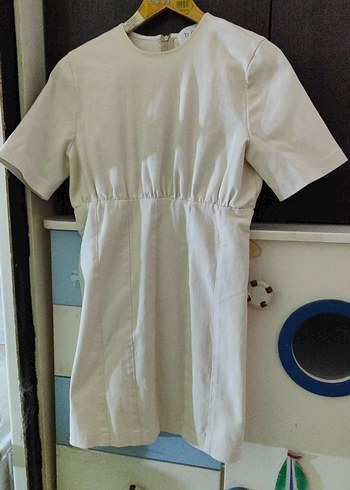 krem Keten Midi likralı Elbise - Görsel 2