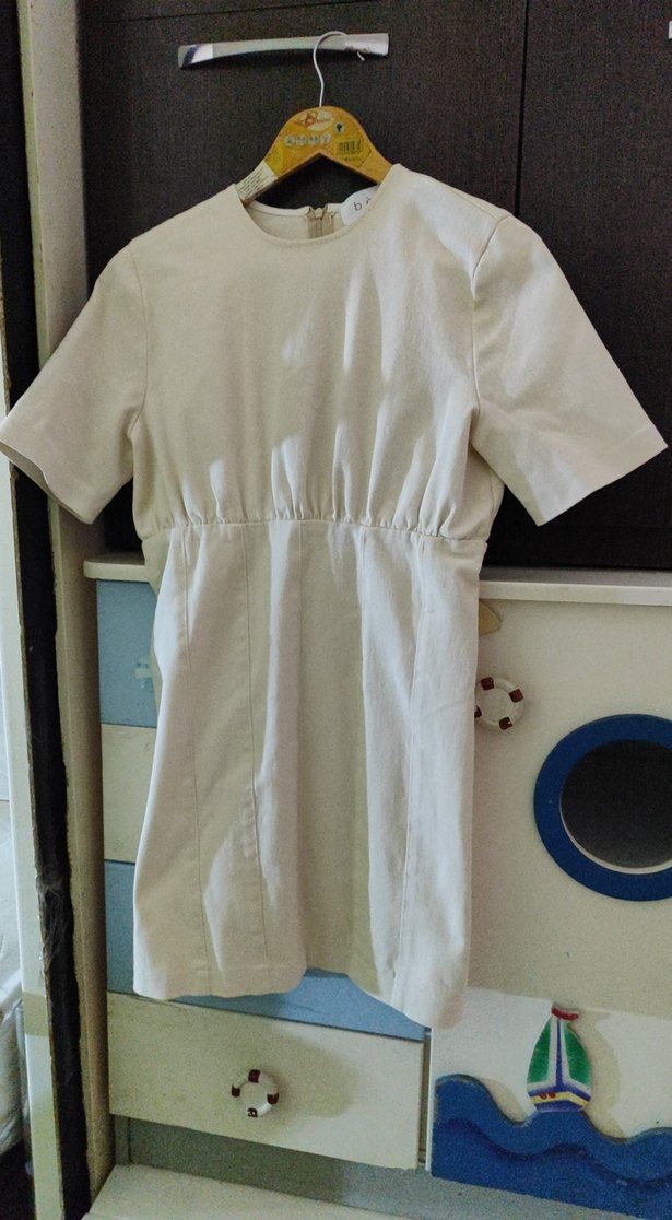 krem Keten Midi likralı Elbise - Görsel 2