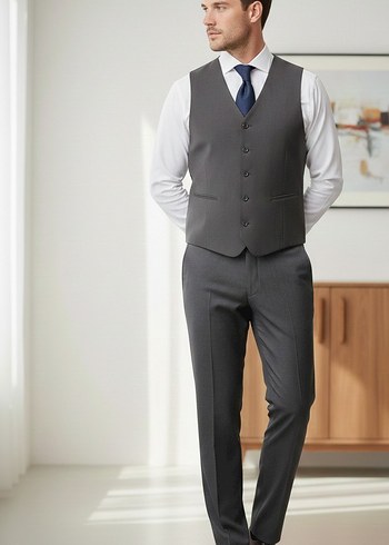 Gri Düğmeli Erkek Yelek - Görsel 2