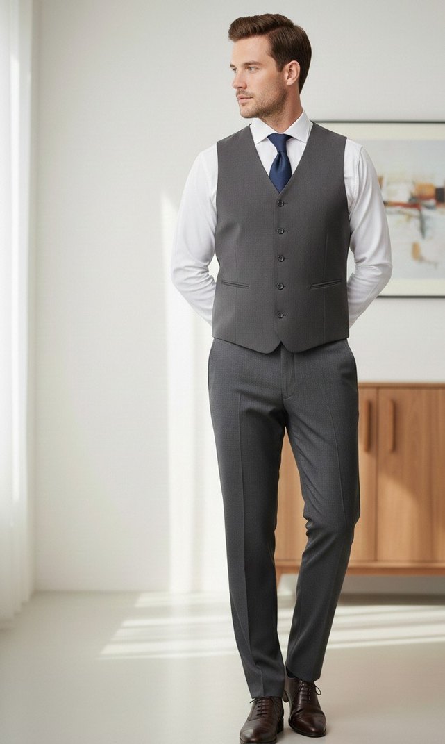 Gri Düğmeli Erkek Yelek - Görsel 2