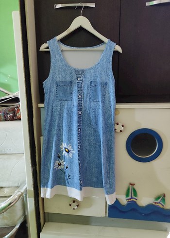 likralı sentetik kot görünümlü elbise - Görsel 12