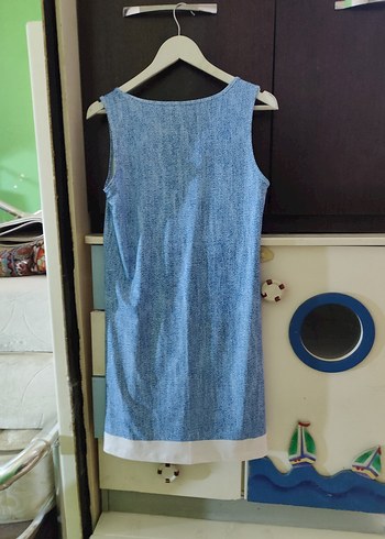 likralı sentetik kot görünümlü elbise - Görsel 4