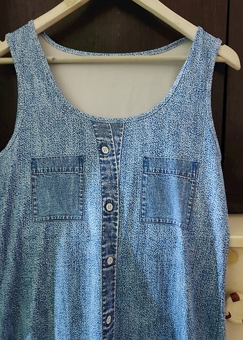 likralı sentetik kot görünümlü elbise - Görsel 11