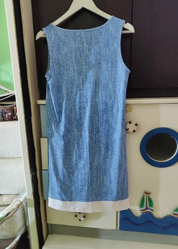 likralı sentetik kot görünümlü elbise - Görsel 5