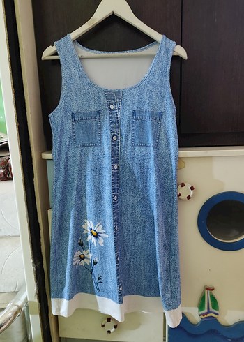 likralı sentetik kot görünümlü elbise - Görsel 10