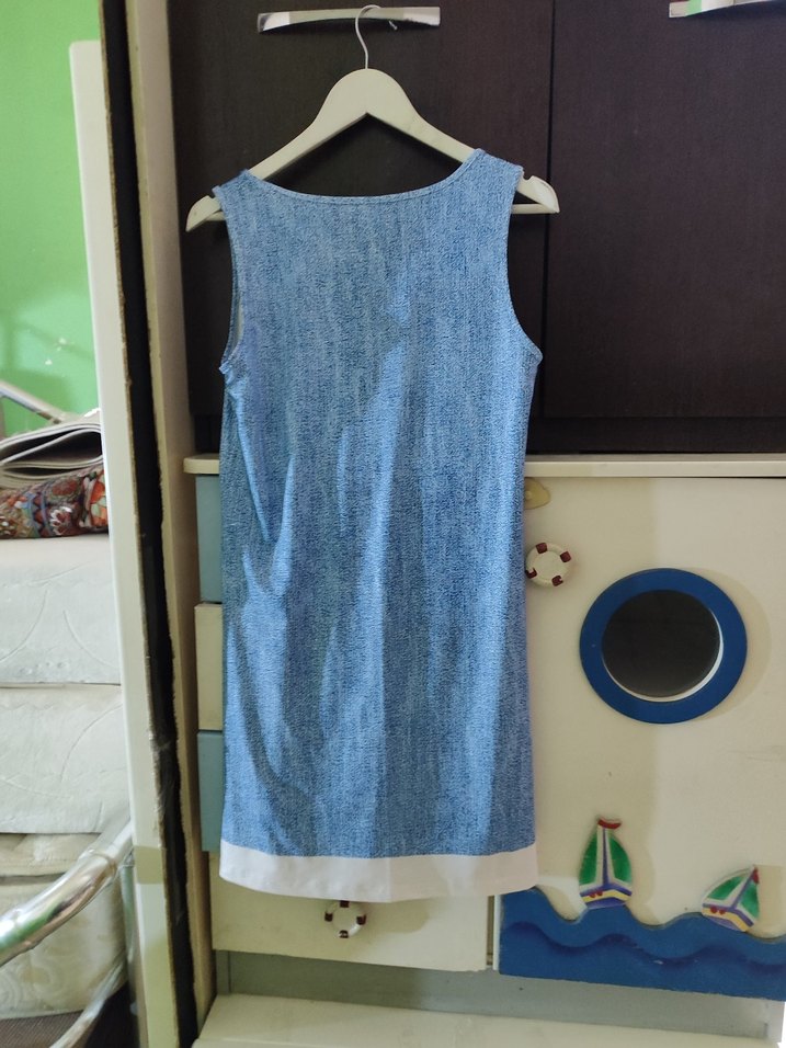 likralı sentetik kot görünümlü elbise - Görsel 4