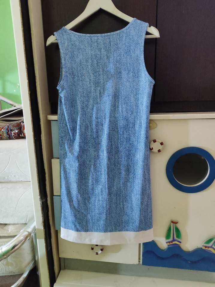 likralı sentetik kot görünümlü elbise - Görsel 5