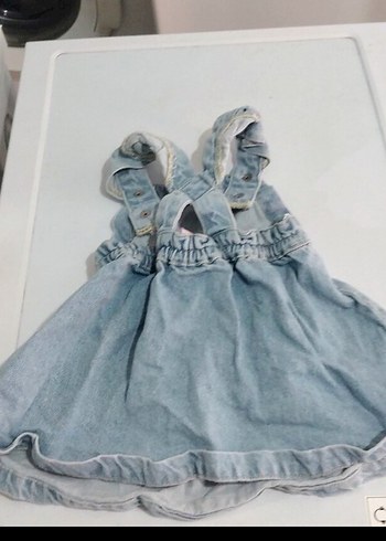 Kız Bebek Mavi Kot Askılı Elbise - Görsel 5