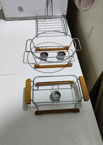 Beyaz ve Gri Ahşap Saplı Mutfak Rafları - Görsel 2