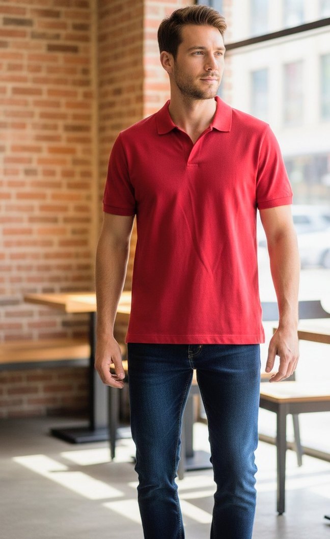Kırmızı Erkek Polo Tişört - Görsel 2