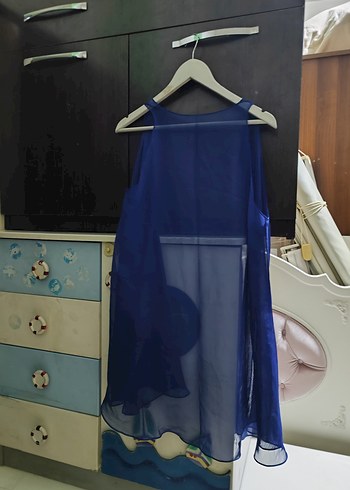 Kadın Mavi Drapeli tül yelek - Görsel 3