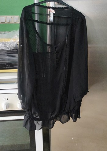 Siyah Gotik Tarz Asimetrik tül Bluz