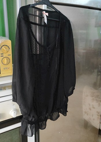 XDYE Siyah Gotik Tarz Asimetrik tül Bluz