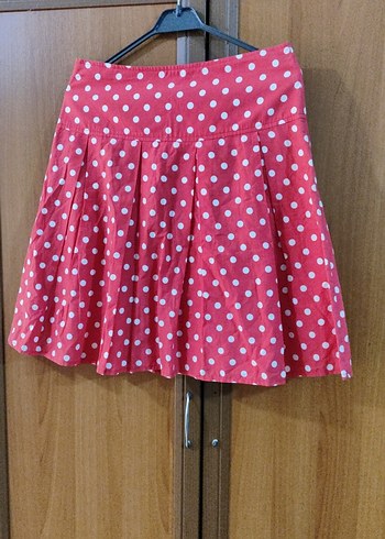 Puantiyeli Pileli Pembe  etek - Görsel 6