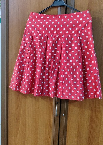 Puantiyeli Pileli Pembe  etek - Görsel 7