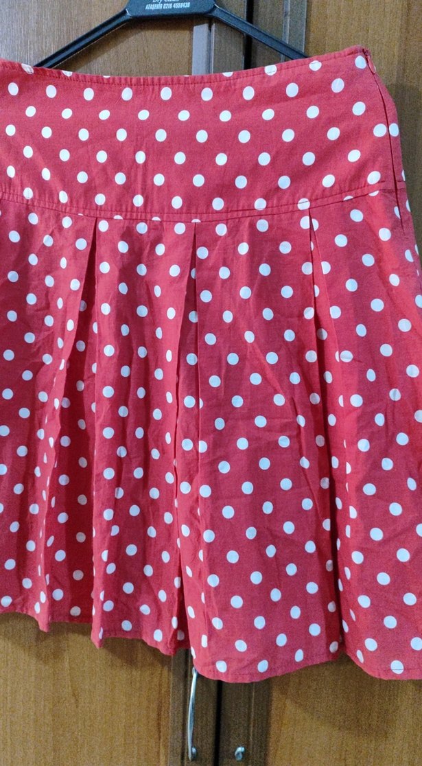 Puantiyeli Pileli Pembe  etek - Görsel 3