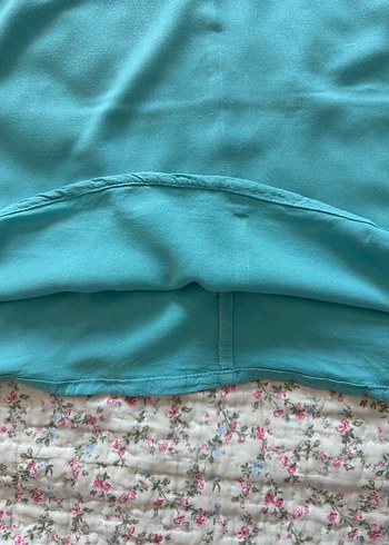 Turkuaz Dökümlü Kısa Kollu Hamile Bluz - Görsel 4